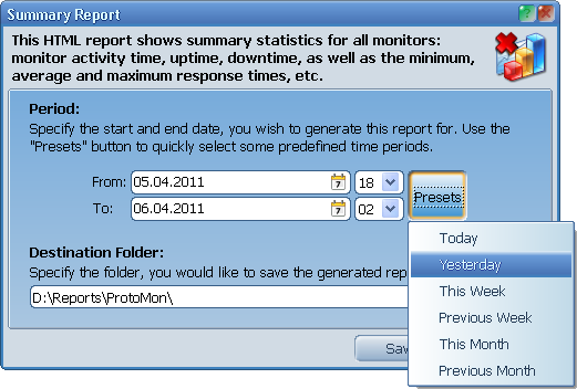 Summary report dialog